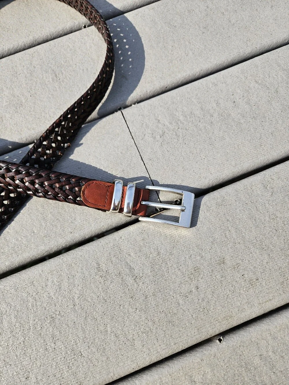 Brown Size 38 woven belt with silver buckle #woven